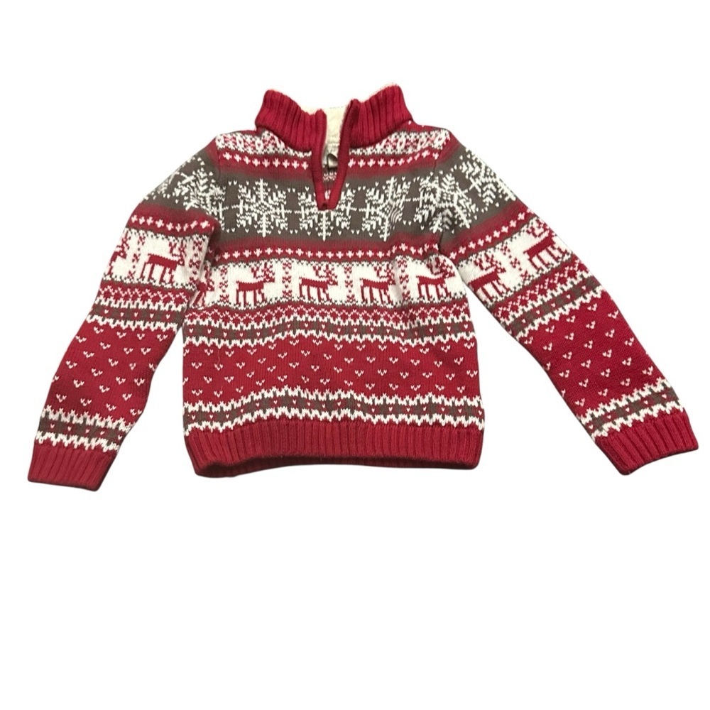 Cozy Red and Gray Kids Christmas Sweater